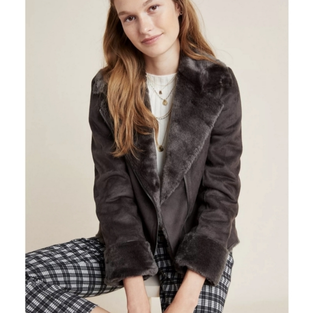 Anthropologie Sherpa Suede Moto Aviator Jacket - Seen Worn Kept